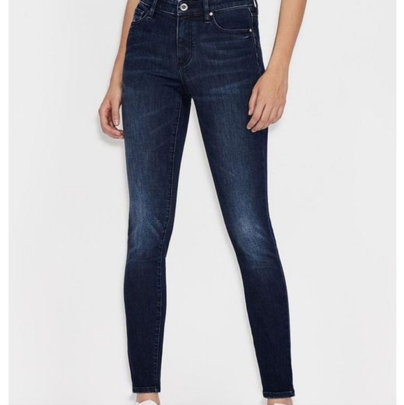 EUC ARMANI EXCHANGE WOMEN'S BLUE INDIGO DENIM LOGO SKINNY JEANS 33 - Picture 1 of 5